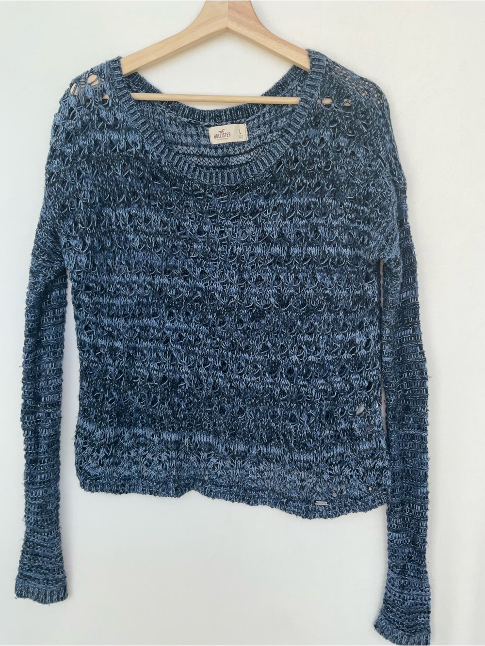 Hollister Navy-Blue Open Weave  Sweater